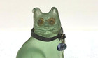 Vintage Czech Green Glass Cat Cracker Jack Prize Charm W  Marked Collar