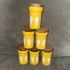 6 Yellow Catherineholm Lotus Spice Jars Mid Century Vintage Marked Japan Rare