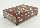 Antique Chinese Cloisonn   Enamel Box-red Floral Hinged Lid