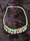 Lee Sands Carved Gemstone Bead   Glass Rose 18  Necklace