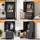 71  Tall Metal Wardrobe Cabinet With 2 Drawers  Hanging Rod  2 Doors