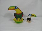 Set Of 2 Wood Carved Hand Painted Toucan Figures Puerto Rico  3