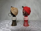 Two Small 2  Vintage Wooden Islander Dolls Black   Brown With Hoop Earrings
