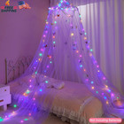 Bed Canopy For Girls With Led Lights Princess Mosquito Net Stars Butterflies Pur