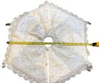 Vintage Mini Christmas Tree Skirt  18  Ivory Lace Beaded Embroidery   Pearl Trim
