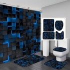 4pcs Shower Curtain Set With Rugs  Modern Bathroom Set Black Blue