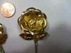  Vintage Gold Foil Paper Roses On Stem- Japan