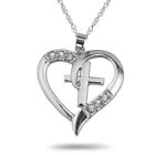 Crystal Cross Love Heart Faith Pendant 925 Sterling Silver 24  Necklace Woman