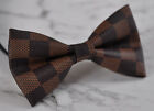 New Men Coffee Pvc Fashion Grids Pattern Shining Leather Bow Tie Wedding Party