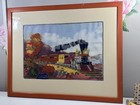 Vintage Framed Crewel Embroidery Steam Engine Locomotive Train Wall Art 20x16