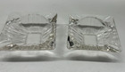 Pair  2  Vintage Heavy Art Deco Square Clear Glass Ashtray Corner Slots 3 3 8 