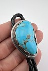 Vtg Navajo Sterling Silver Blue Gem Turquoise Stamped Oval Bolo Tie 50 8g