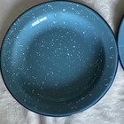 Set Of 2 Blue   White Speckled Round Enamel Metal Dinner Plates  Glossy