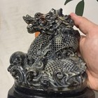 Dragon Figurine Statue Gray Green Fantasy Dragon On Black Base 6 5   