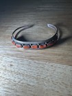 925 Sterling Silver Orange Coral Inlay Cuff Bracelet Native American Stamped