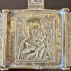 Antique 19thc Russian Orthodox Bronze Triptych Icon - Virgin Of Smolensk - 46g