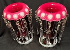 Pair Bohemian Czech Glass White Cranberry Luster