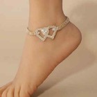 Double Heart Anklet Bracelet Love Barefoot Chain Bling Crystal Ankle Bracelet Us