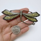 Vintage Catherine Popesco France Green Enamel Rhinestone Dragonfly Brooch Pin