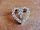 Vintage Masonic Order Of The Eastern Star Heart Shaped Brooch Pin Rhinestones