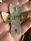 Vintage Cat Brooch Two Tone Metal Engraved 