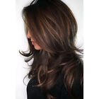 Dark Brown W gold Highlight Ombre Shoulder Length Wig Synthetic Curly Hair