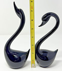Set Of 2 Vintage Black Glass 8  And 7  Swans Mcm