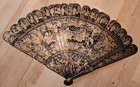 Antique Chinese Hand Painted Lacquer Scene Gilt Fan Lacquer Mandarin
