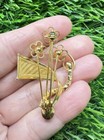 Vintage Gold Tone Flower Bouquet With Clear Rhinestones   Bow Brooch Pin