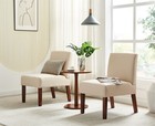 Set Of 2 Fabric Accent Chair Lounge Chair Dining Chairs W  Round Wooden Table