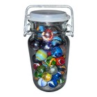 Mixed Glass Marbles Lot W  Jar     Swirls  Cat   s   eyes  Shooters     60