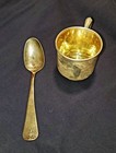 Sterling Silver Baby Cup   Spoon Lot 59g Gold Wash Christening Vintage