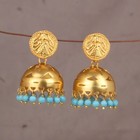 Turquoise Gemstone 925 Silver Gold Plated Wedding Designer Jhumka Earrings