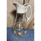 Vintage Mcm Glass Log Cabin Syrup Pitcher Gold Atomic Star Mid Century Modern
