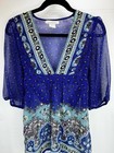 Vintage Y2k Charlotte Russe Blue Sheer Tunic Top Large Boho Fairy Mermaid Flowy