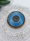 Vintage Blue Enamel Guilloche Compact Art Deco Make Up Vanity Decor Collectible