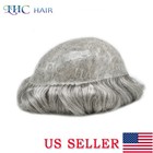 All Poly Mens Toupee Human Hair Replacement System Skin Pu Grey Brown Hairpiece