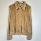 Vintage Tan Faux Fur Zip Up Sweater Carolina Colours Size M Mob Wife Y2k