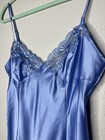 Vintage Y2k Victoria   s Secret Blue Satin Slip Dress - Size M Lace Trim Side Slit