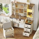 Farmhouse Vanity Desk With Mirror And Lights  Makeup Vanity Set   Jewery Cabinet