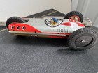 Vintage 1950 s Tm Masudaya Japan Tin Friction Roll Over Race Car 8 5x3 5