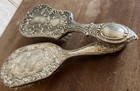 Set Of 2 Vintage Silver Plated Hair Brushes Art Nouveau Style Heavy Silverplate 