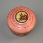 Vintage Victorian Footed Vanity Powder Puff Music Trinket Box Pink Wooden 5   x3 5