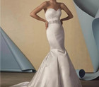 Alfred Angelo Wedding Dress Ball Gown 12 Ivory Mermaid Bling Belt Back Pleats