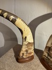 Hand-carved Scrimshaw Buffalo Horns Featuring Eagles
