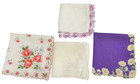 Vgt Lot Of 4 Printed Floral Hankies Handkerchiefs Usa japan Crochet Lace Vintage