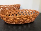 Vtg Set Of 2 Oval Woven Wicker Bread Basket Rustic Farmhouse 13      11 3 4    Long