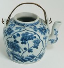 Antique 19thc Chinese Blue   White Ginger Jar Tea Caddy - Double Brass Handles