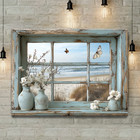 Coastal Window Wall Art Canvas Print  Beach Ocean View Farmhouse Home Decor