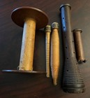 Antique Vintage Wooden Thread Spools Bobbins Primitives Lot Of 5  various Sizes